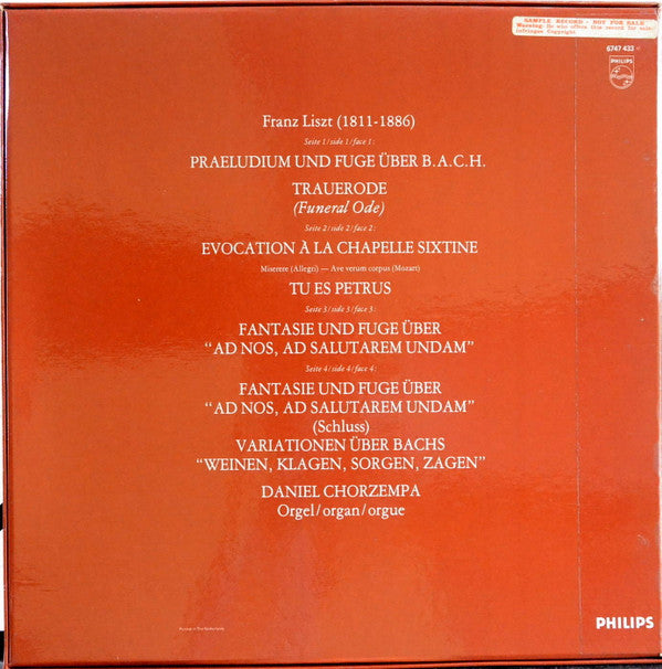 Franz Liszt - Daniel Chorzempa : Orgelwerke = Organ Works = Musique Pour L'Orgue (2xLP, Comp, Promo + Box)
