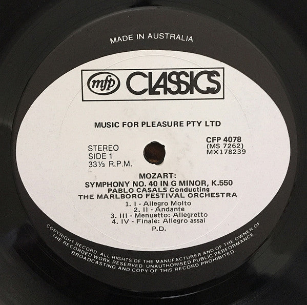 Pablo Casals Conducts Schubert* / Mozart* - Marlboro Festival Orchestra : Unfinished Symphony / Symphony No. 40 (LP, Album)