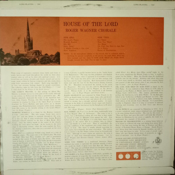 The Roger Wagner Chorale : House Of The Lord (LP, Album, Club)