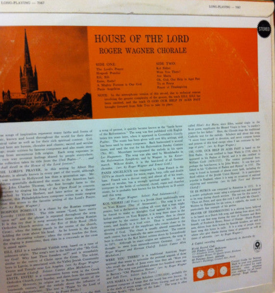 The Roger Wagner Chorale : House Of The Lord (LP, Album, Club, RE)