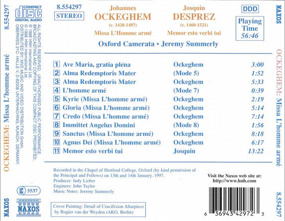 Ockeghem*, Josquin*, Oxford Camerata, Jeremy Summerly : Missa L'Homme Armé / Ave Maria / Alma Redemptoris Mater / Memor Esto Verbi Tui (CD, Album)