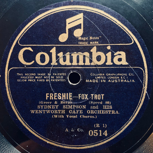 Sydney Simpson And His Wentworth Cafe Orchestra : Freshie / After The Dawn (Shellac, 10", 80 RPM)