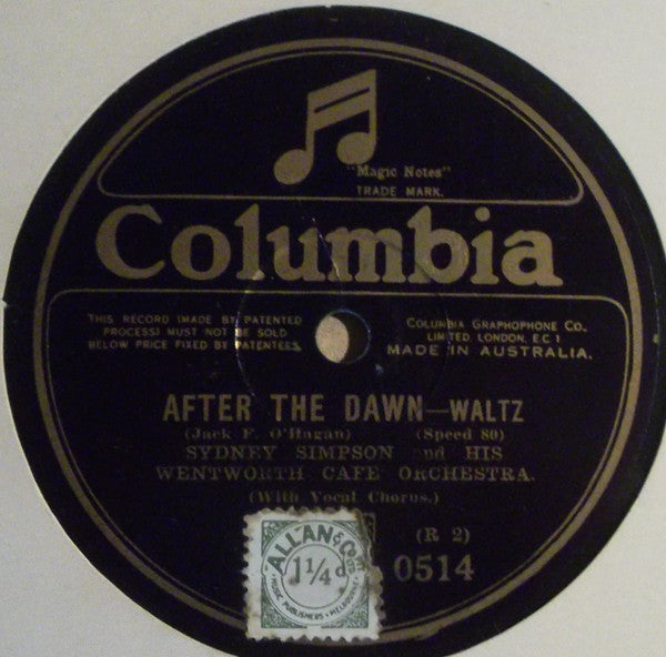 Sydney Simpson And His Wentworth Cafe Orchestra : Freshie / After The Dawn (Shellac, 10", 80 RPM)