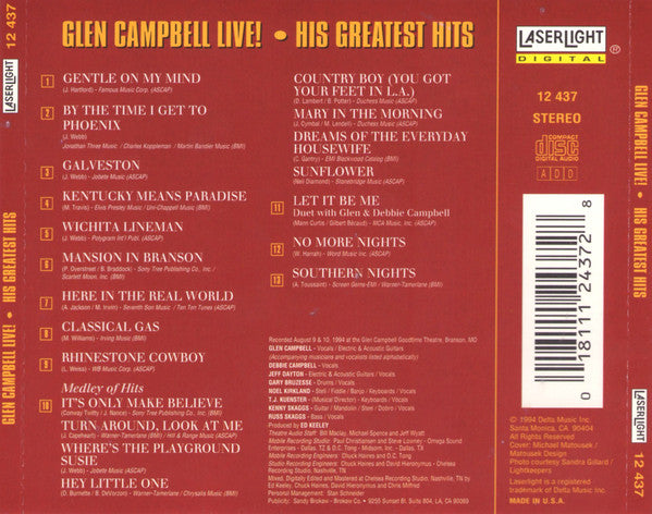 Glen Campbell : Glen Campbell Live! His Greatest Hits (CD, Comp)