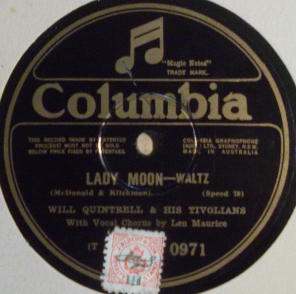 Will Quintrell & His Tivolians : Breeze / Lady Moon (Shellac, 10")