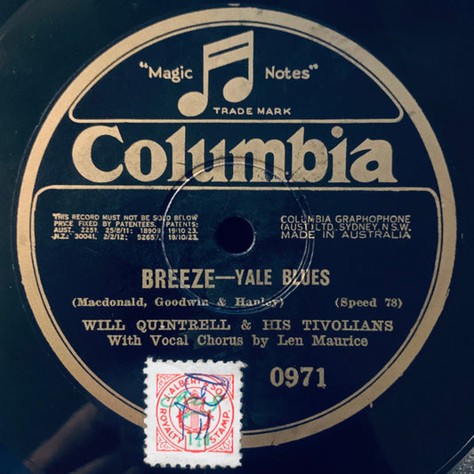 Will Quintrell & His Tivolians : Breeze / Lady Moon (Shellac, 10", RP)