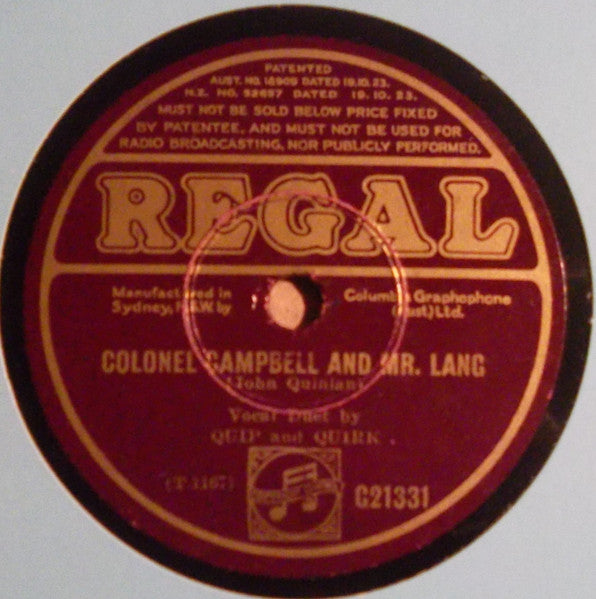 Quip (4) & Quirk (4) : Colonel Campbell And Mr. Lang / One Pair Of Pants At A Time (Shellac, 10")
