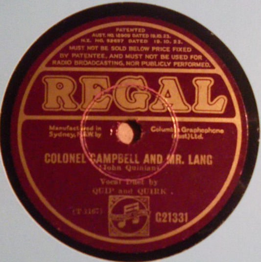 Quip (4) & Quirk (4) : Colonel Campbell And Mr. Lang / One Pair Of Pants At A Time (Shellac, 10")