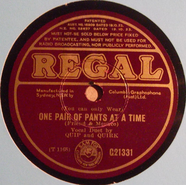 Quip (4) & Quirk (4) : Colonel Campbell And Mr. Lang / One Pair Of Pants At A Time (Shellac, 10")