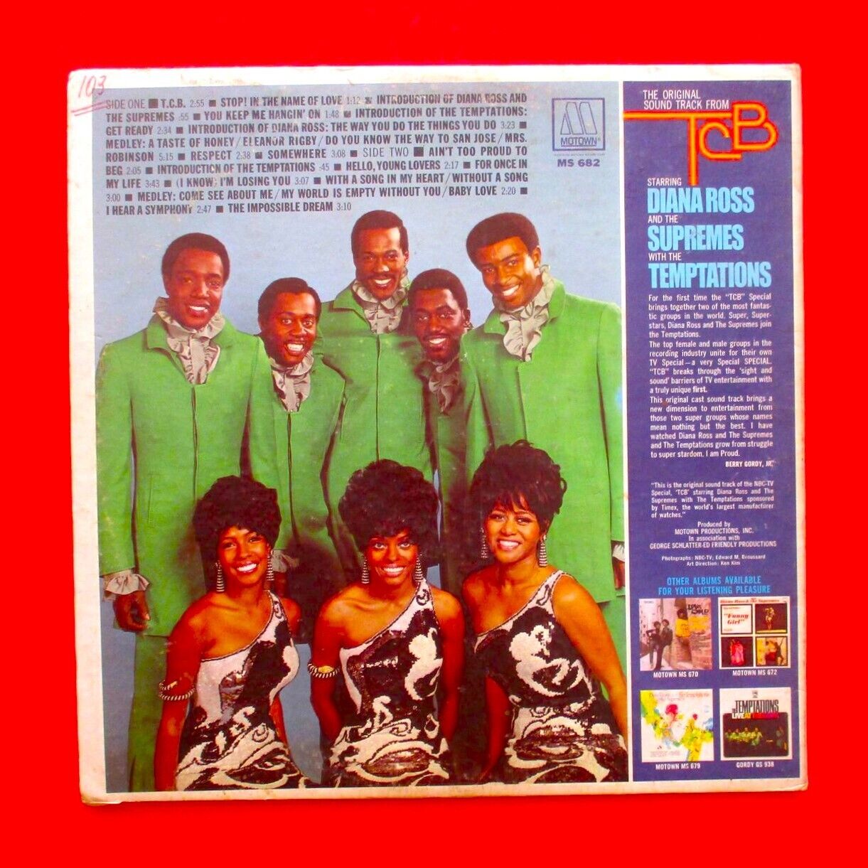 Diana Ross The Supremes The Temptations ‎Soundtrack From TCB 1969 Vinyl LP US