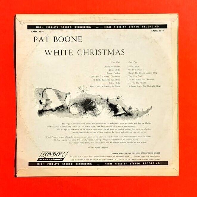 Pat Boone ‎White Christmas Vinyl Album LP 1959 Australian Pressing