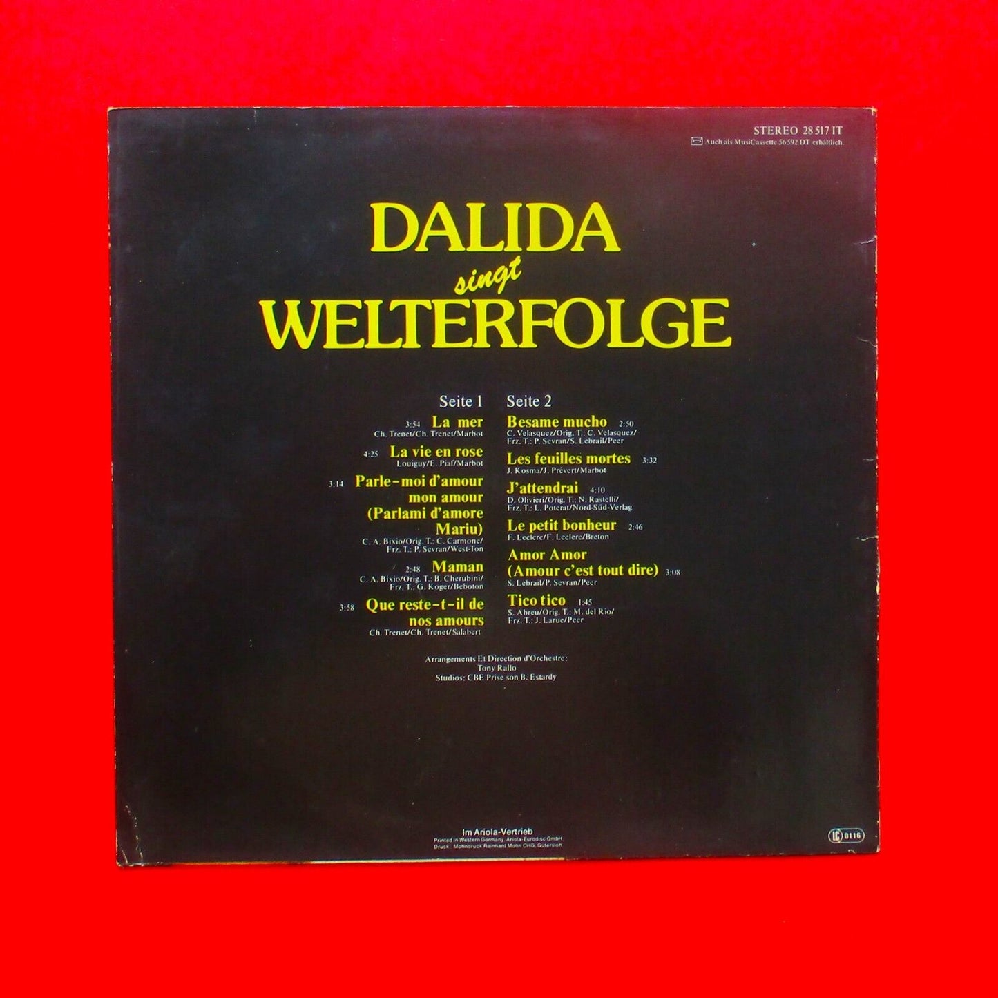 Dalida ‎Dalida Sings World Hits Vinyl Album LP 1977 German Press