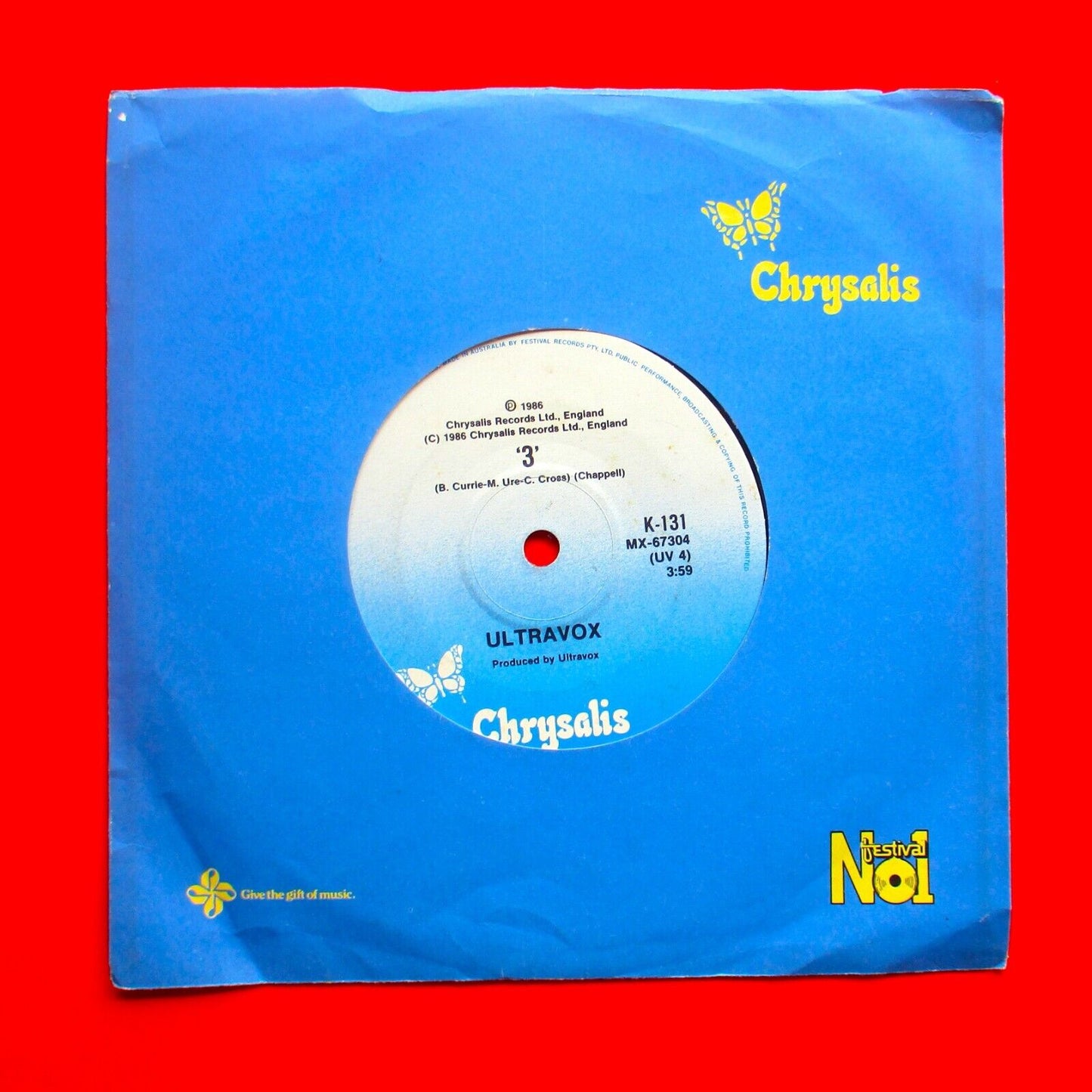 Ultravox - Same Old Story 7" Vinyl Single 1986 Chrysalis Australasian Pressing