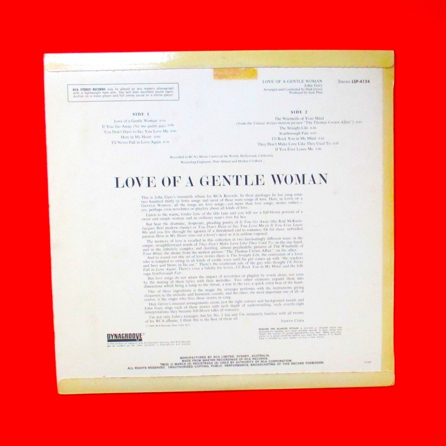 John Gary Love Of A Gentle Woman Vinyl Album LP Folk Australian