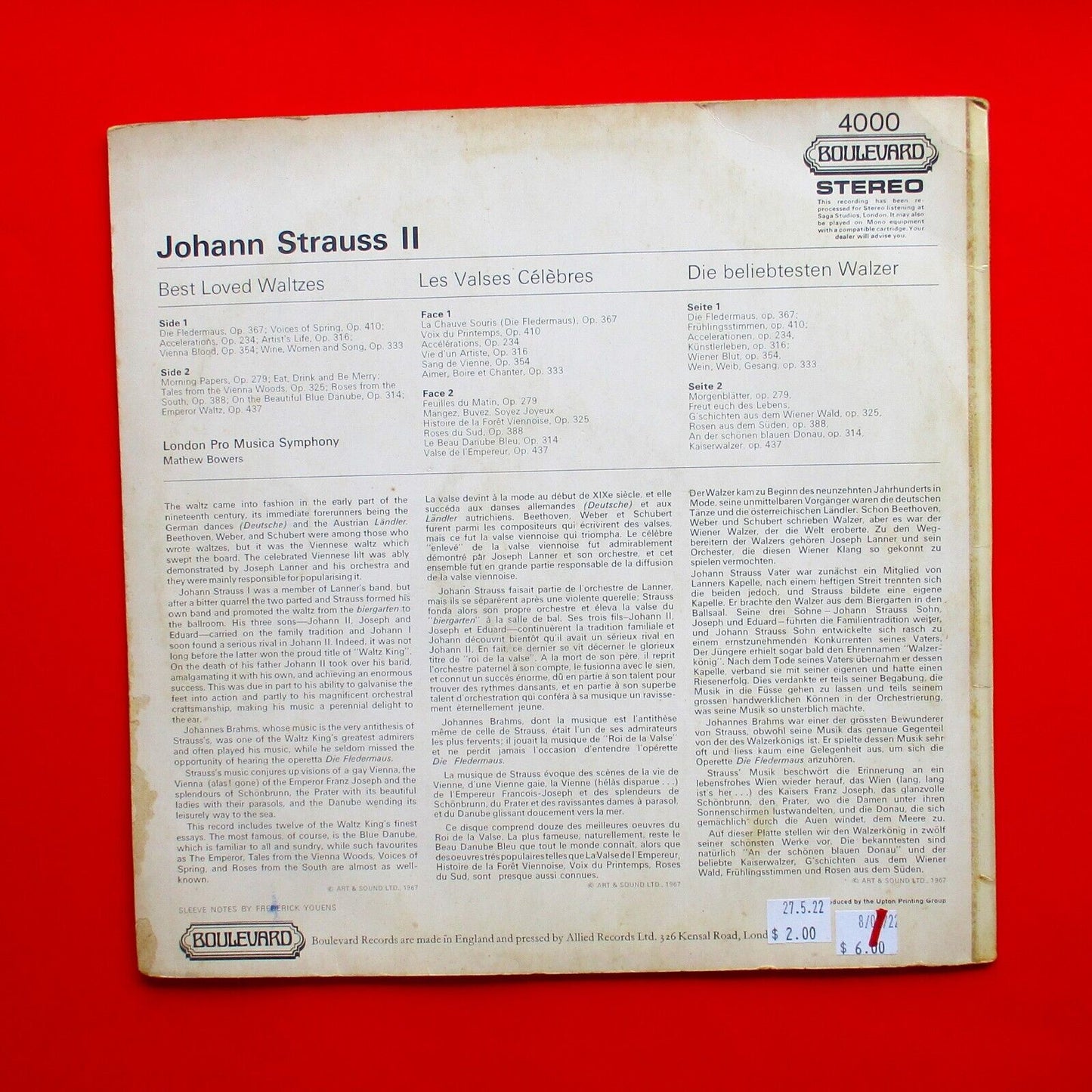 Johann Strauss Best Loved Waltzes 1967 Vinyl Album LP