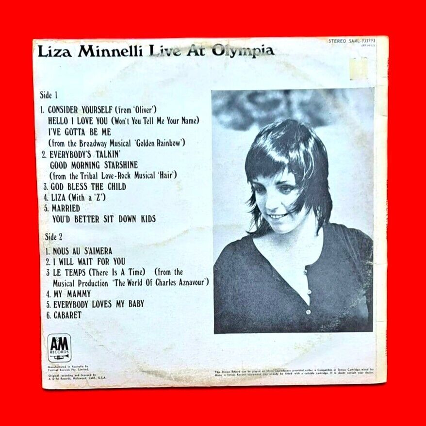 Liza Minnelli ‎Live At Olympia Vinyl Album LP Vintage Australian Pressing