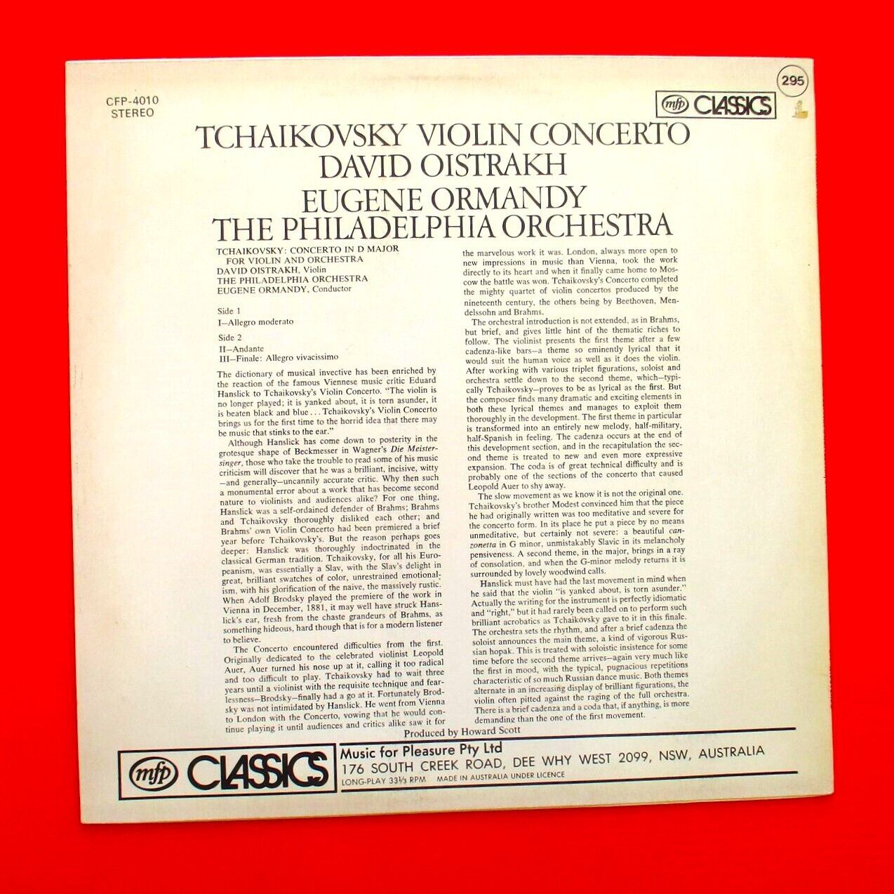 Tchaikovsky Violin Concerto In D Major For Violin And Orchestra, Op. 35 Vinyl LP