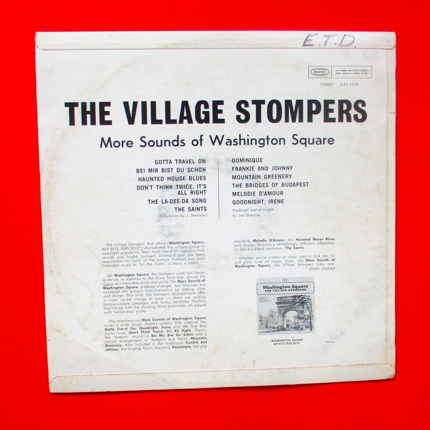 The Village Stompers More Sounds Of Washington Square Vinyl LP 1964 Jazz