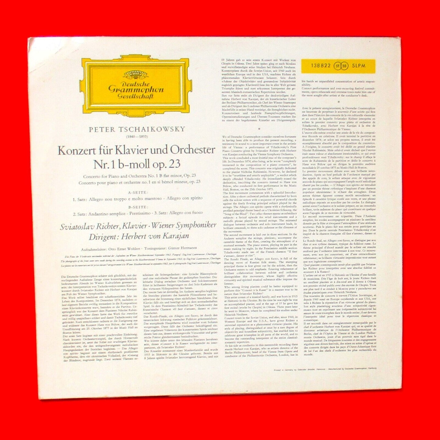 Tchaikovsky Richter Karajan  Klavierkonzert Nr.1 B-moll Piano Concerto No. 1 LP