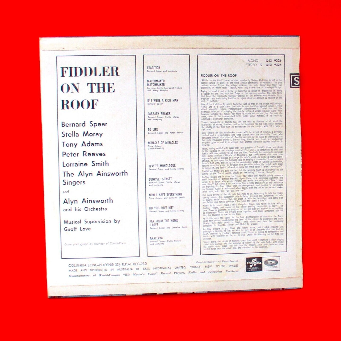 Bernard Spear With Alyn Ainsworth & His Orchestra Fiddler On The Roof Vinyl LP