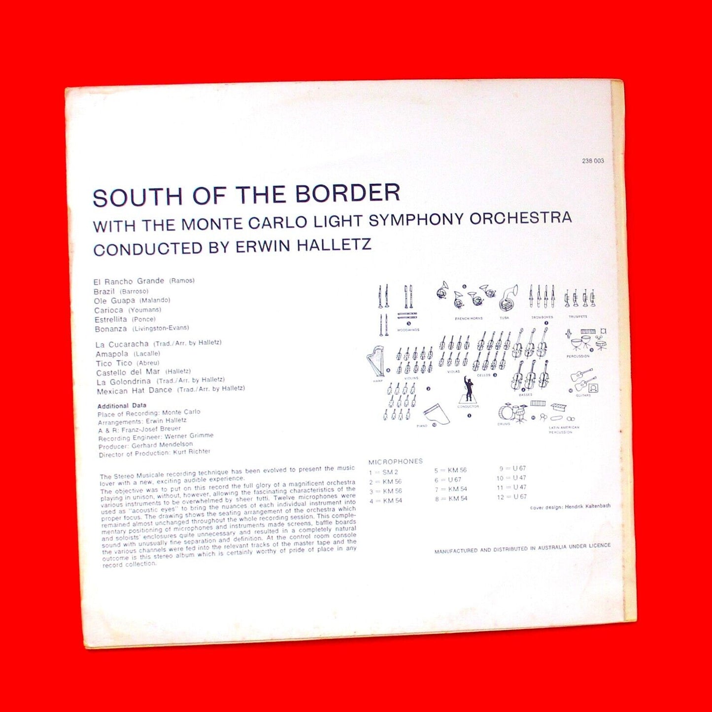 South Of The Border With The Monte Carlo Light Symphony Orchestra 1964 Vinyl LP
