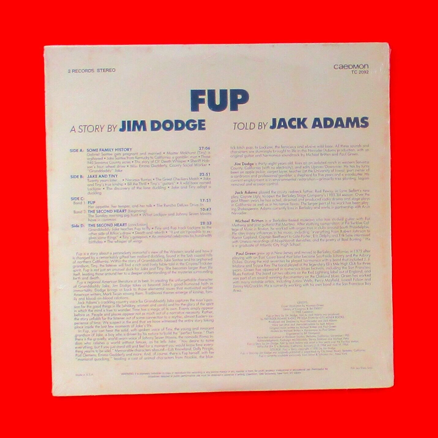 Jim Dodge Story Told By Jack Adams Fup 2xLP Album Sealed 1984 LP