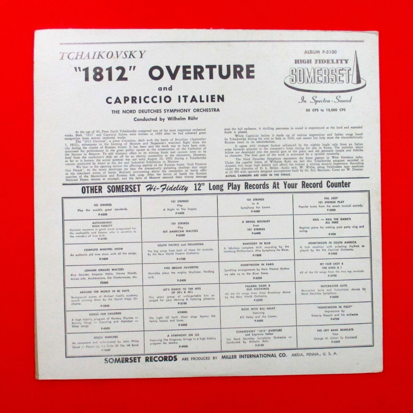 Tchaikowsky 1812 Overture Vinyl Album LP Mono US Pressing