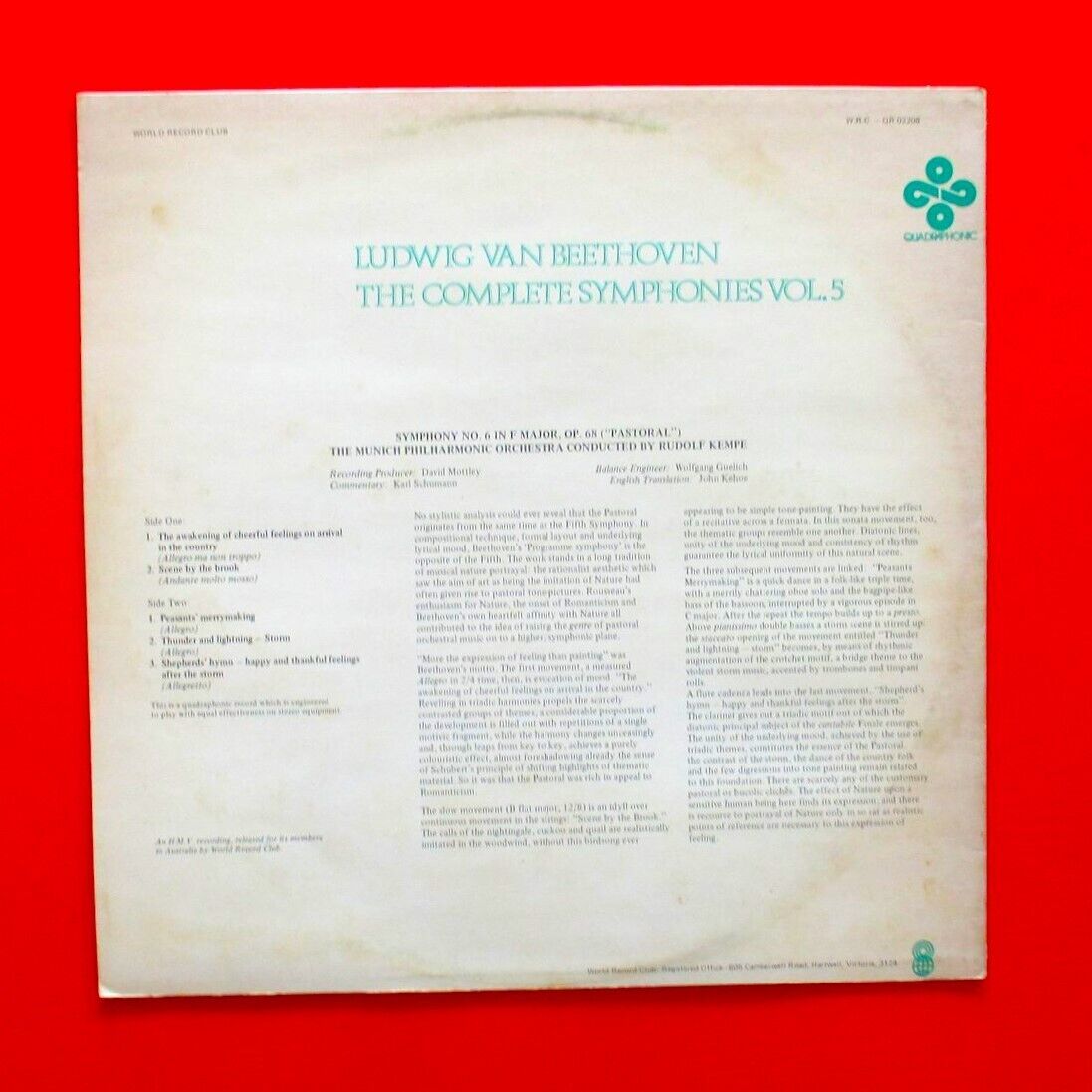 Beethoven ‎The Complete Symphonies Vol. 5 Vinyl LP 1975 Quadraphonic