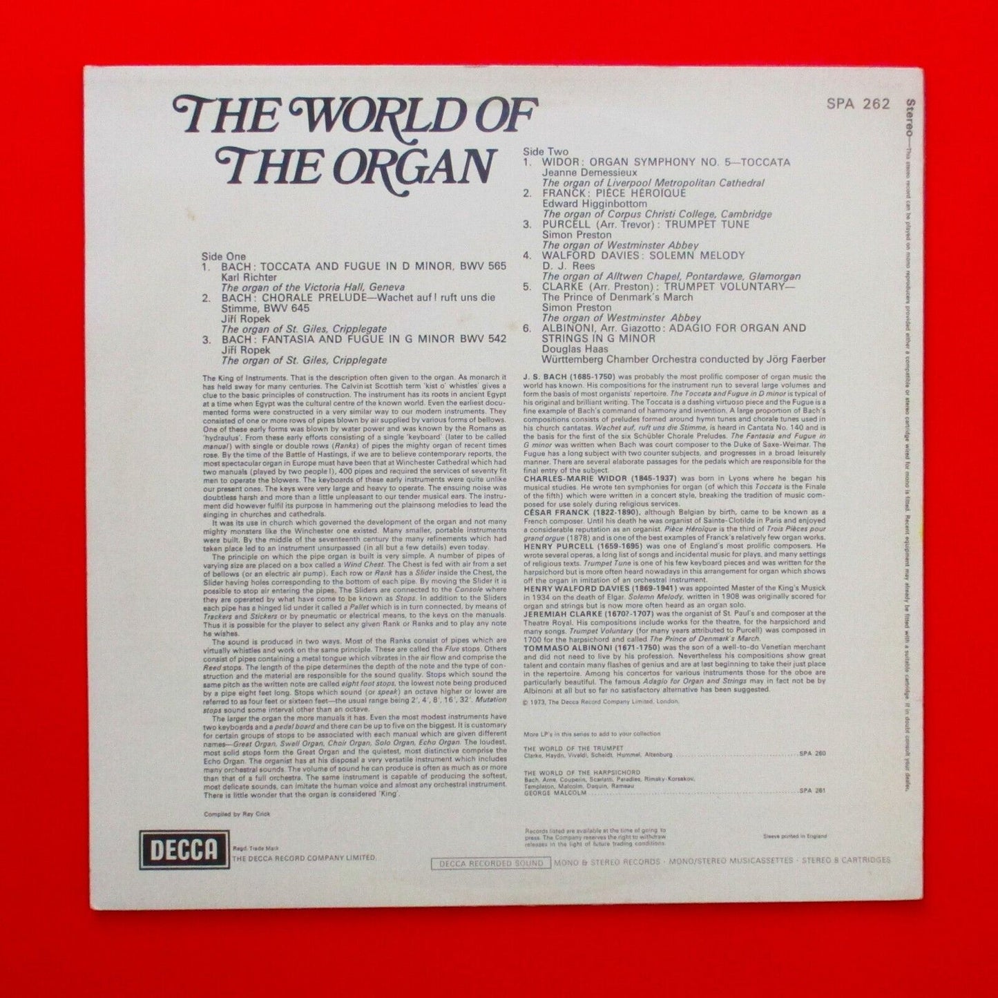 Bach Various The World Of The Organ Vinyl Album LP Australian