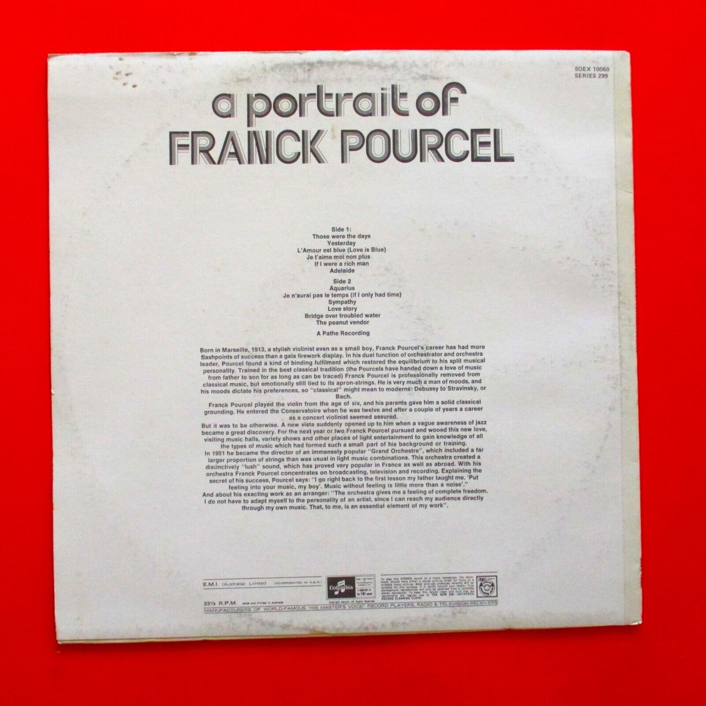 Franck Pourcel A Portrait Of Franck Pourcel Vinyl Album LP Jazz Easy Listening