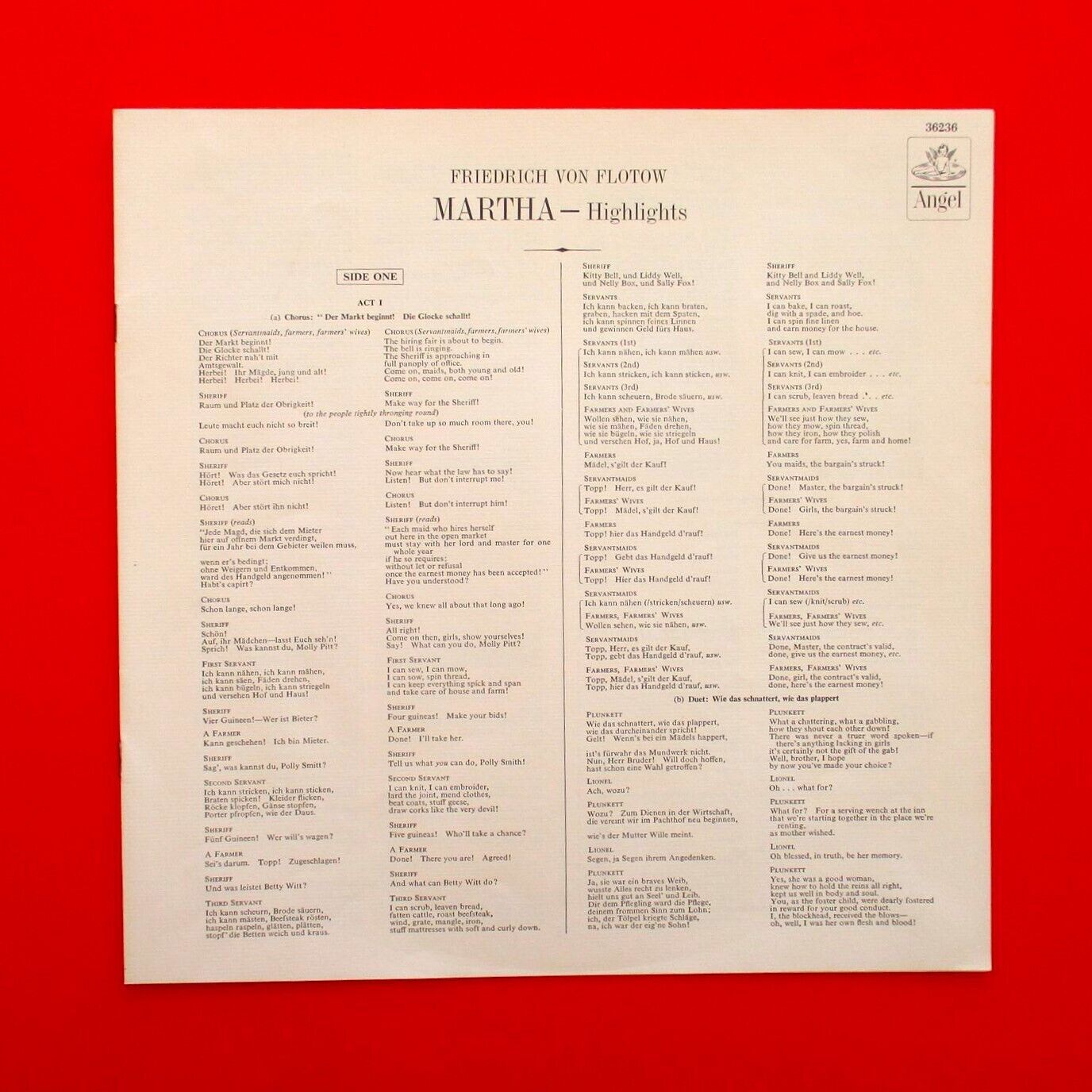 Friedrich von Flotow ‎Martha Highlights Vinyl LP 1965 US with Insert
