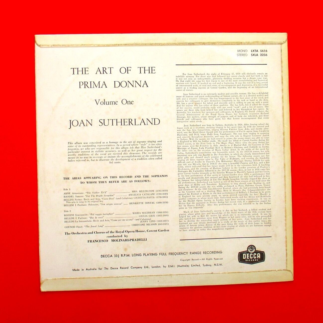 Joan Sutherland ‎The Art Of The Prima Donna - Vol. 1 Vinyl LP Vintage Australian
