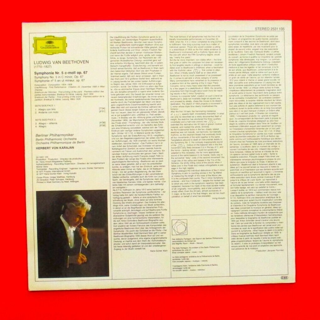 Beethoven Symponhy No. 5 Vinyl LP 1977 Herbert von Karajan Berlin Philharmonic