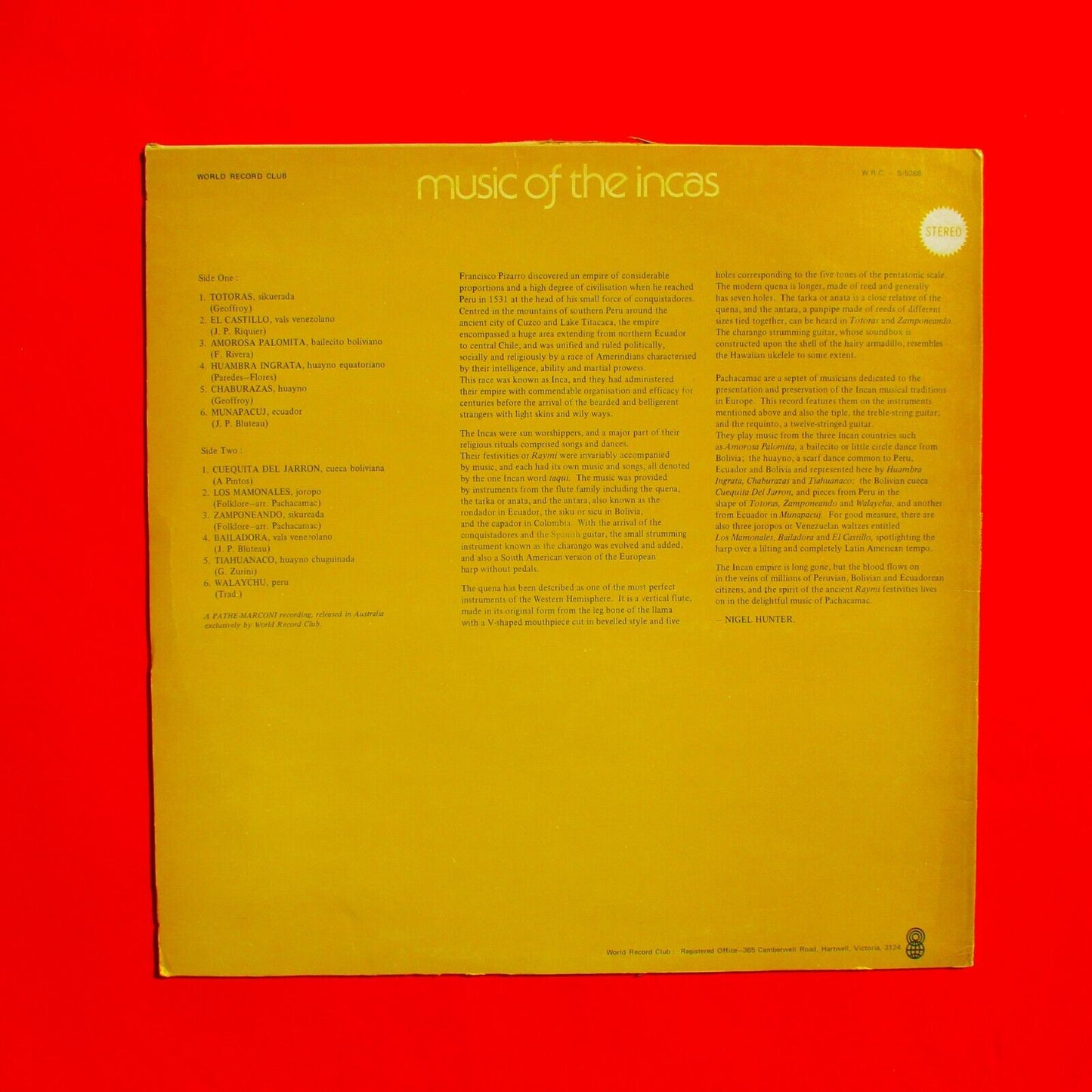 Pachacamac ‎Music Of The Incas 1973 Vinyl Album LP Australian Pressing