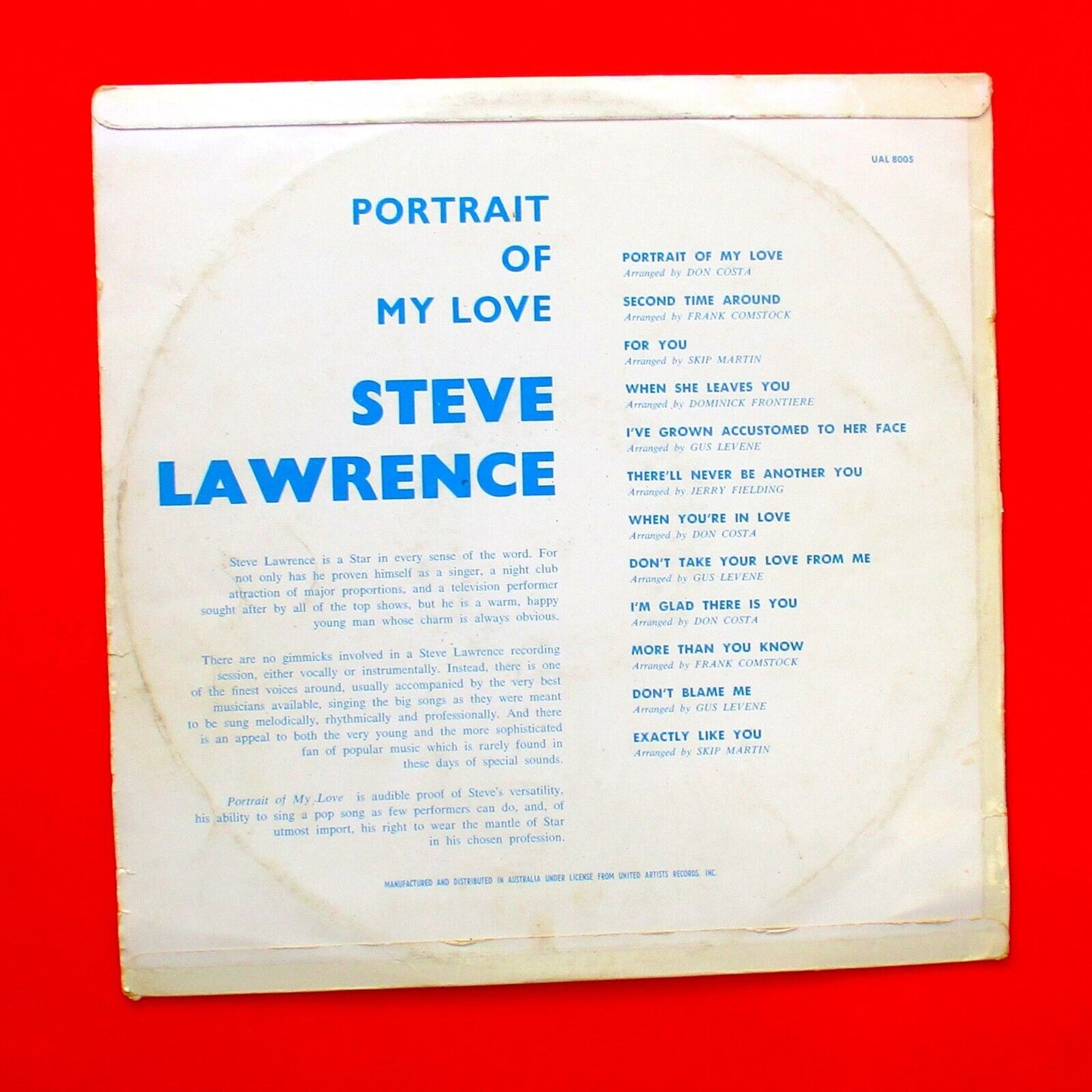 Steve Lawrence Portrait Of My Love Vinyl Album LP Australian Pressing