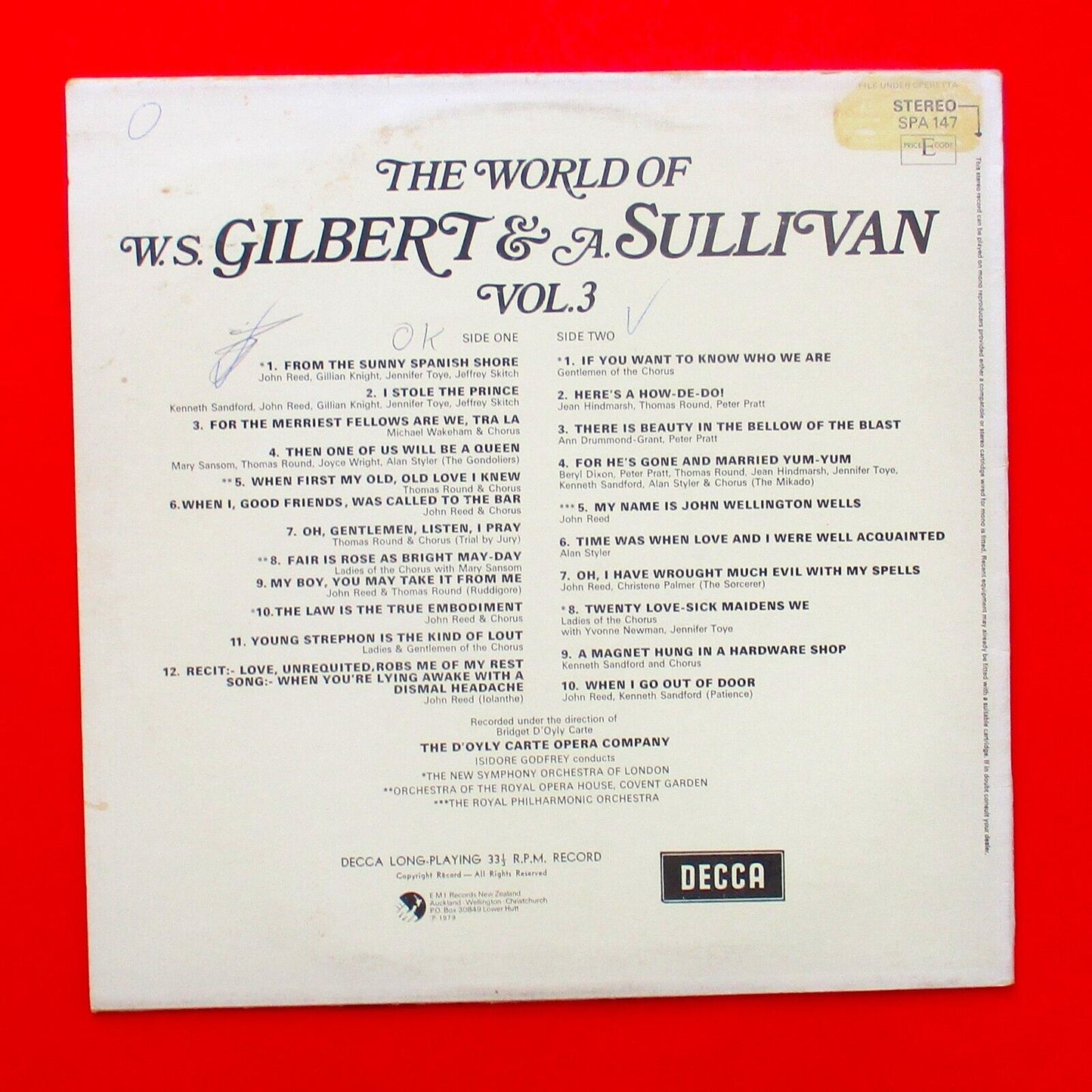 The World Of W. S. Gilbert & A. Sullivan - Vol.3 Vinyl Album LP Decca Australian