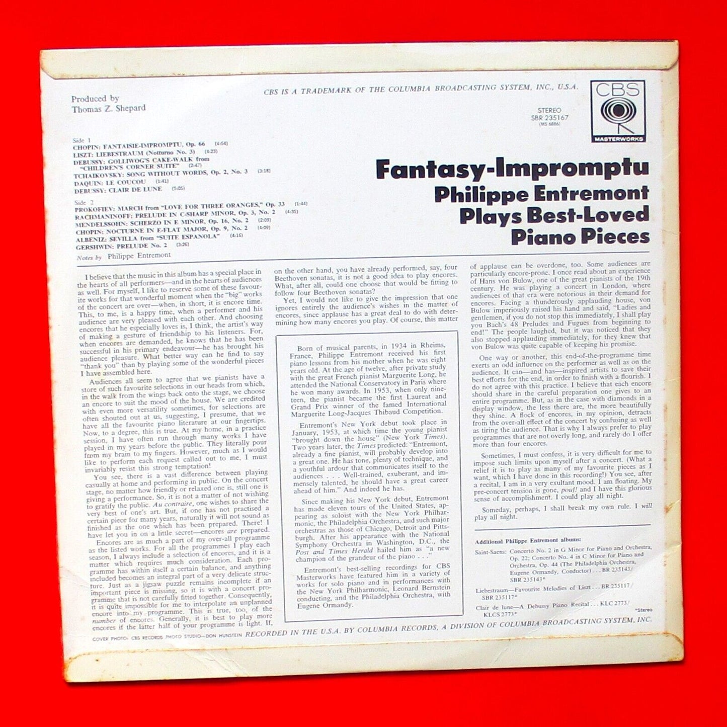 Chopin Liszt Debussy Philippe Entremont ‎Fantasy-Impromptu LP Australian