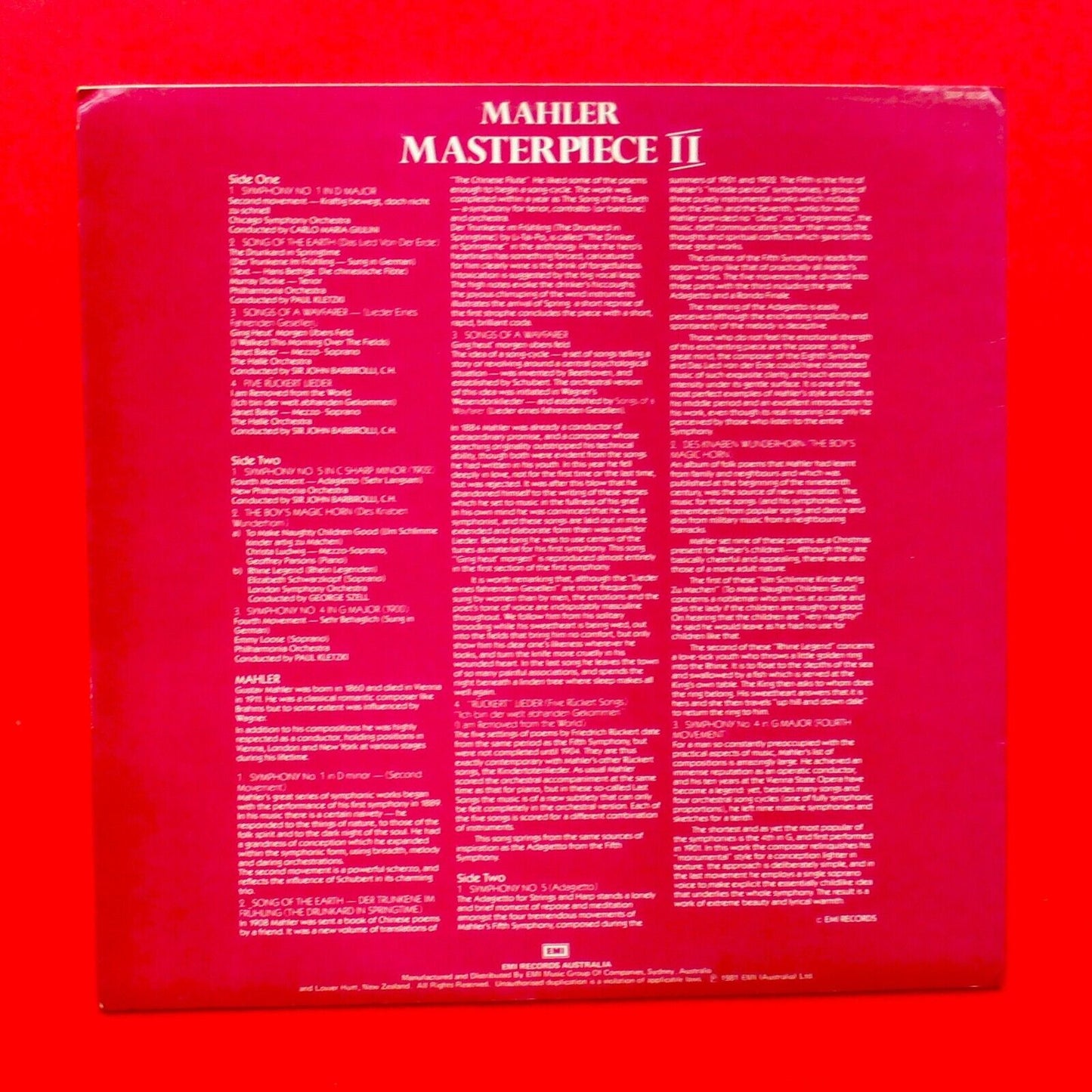 Mahler Masterpiece II Vinyl Album LP 1981 Australian & NZ Pressing