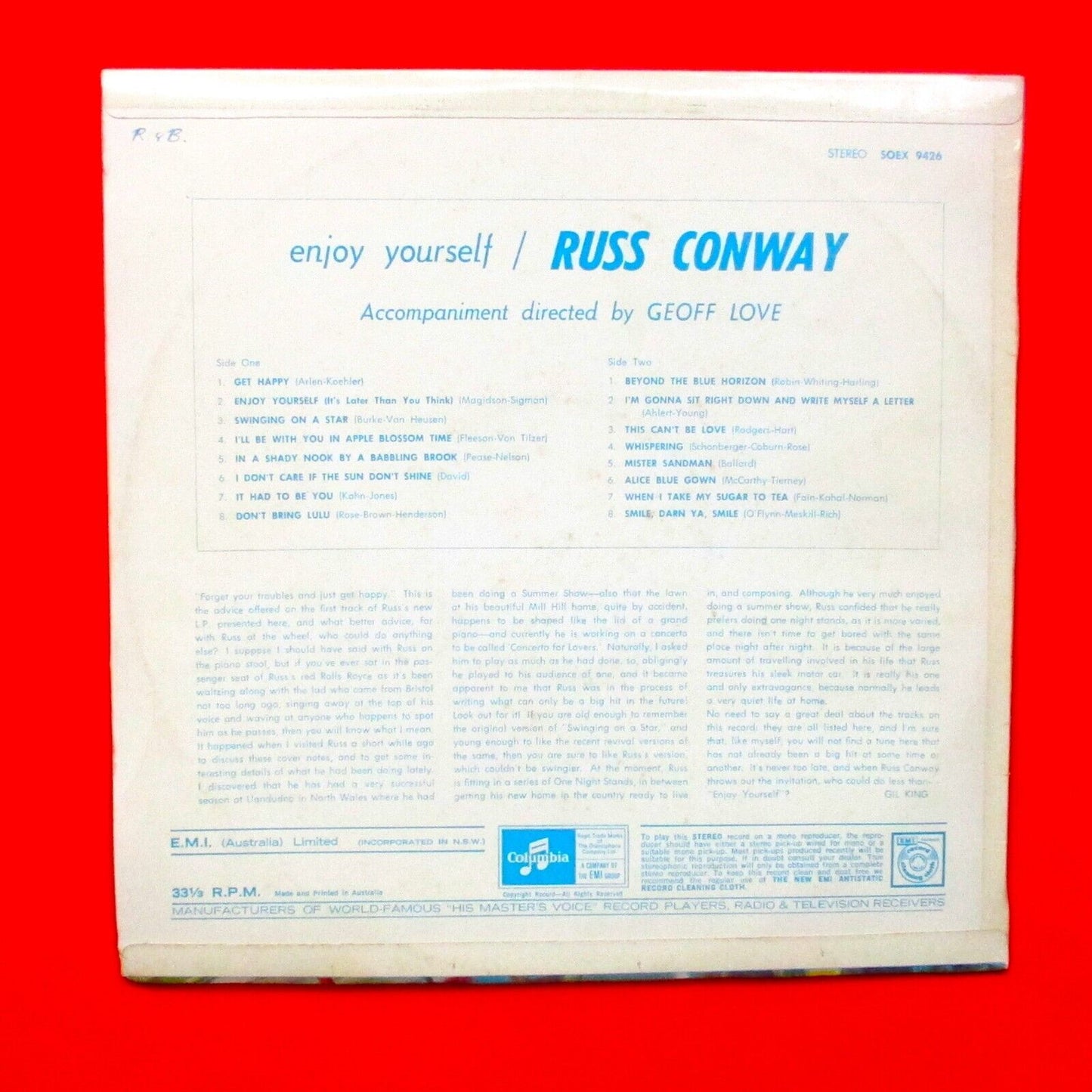 Russ Conway ‎Enjoy Yourself Vinyl Album LP 1964 Australian Jazz