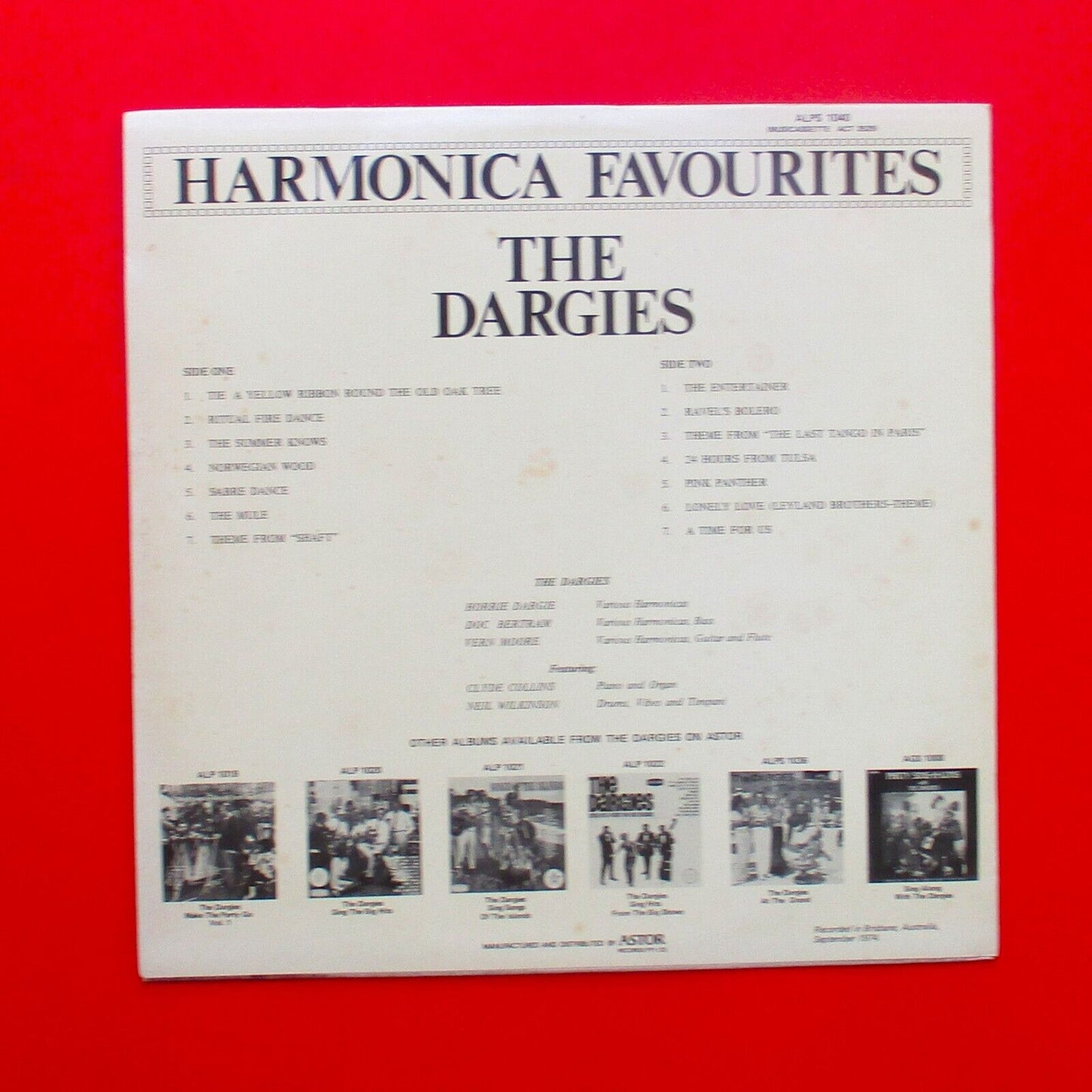 The Dargies ‎Harmonica Favourites Vinyl Album LP 1974 Australian Pressing