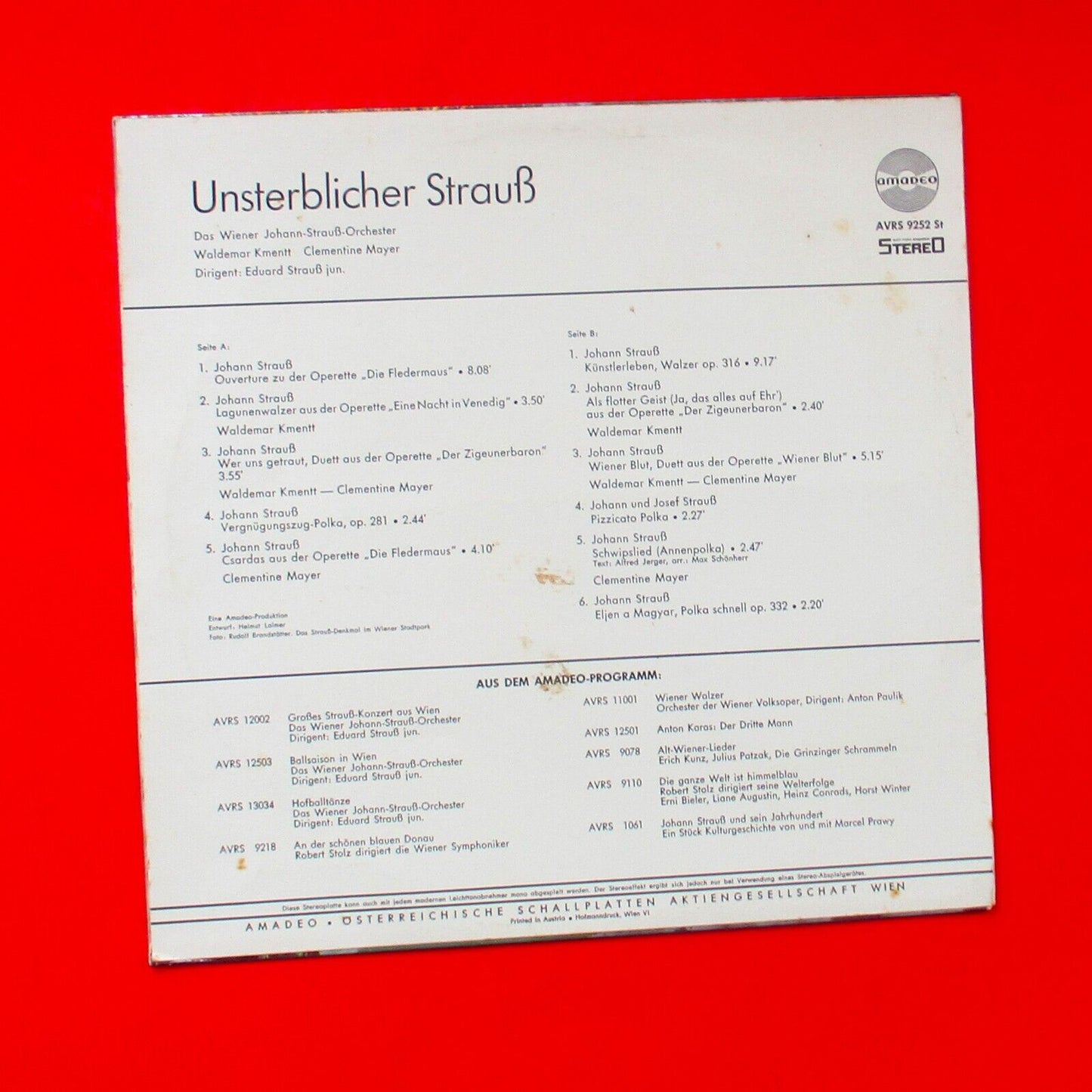 Johann Strauss Jr. Clementine Mayer Unsterblicher Strauss Vinyl LP Austrian