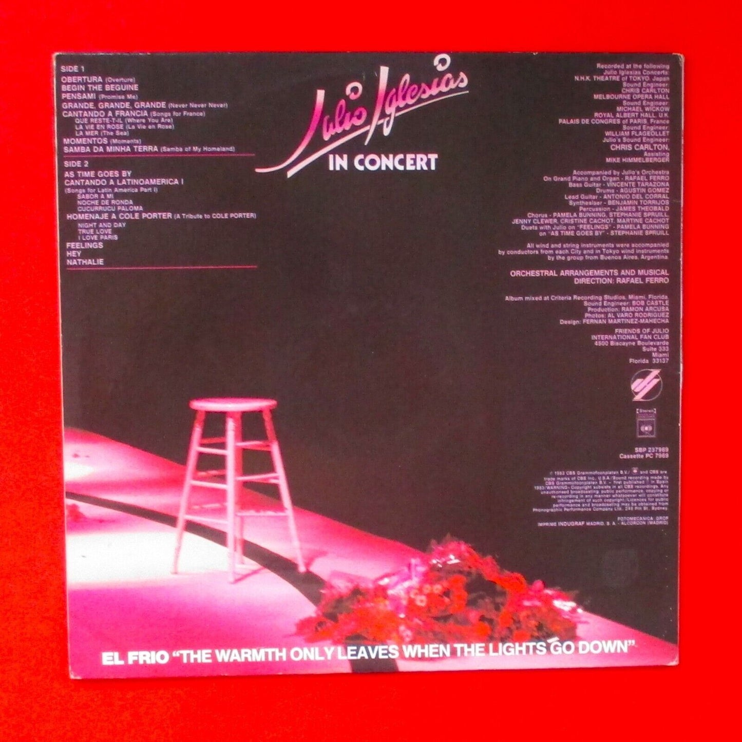 Julio Iglesias ‎In Concert Vinyl Album LP 1983 Australian Foldout Cover