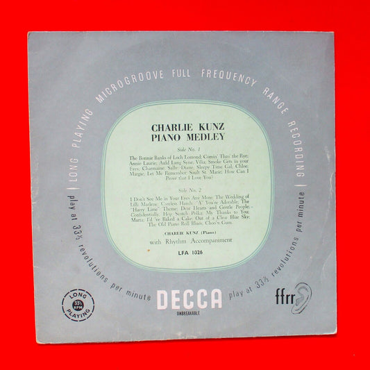 Charlie Kunz Piano Medley No. 1 Vinyl 10" LP Microgroove Australian