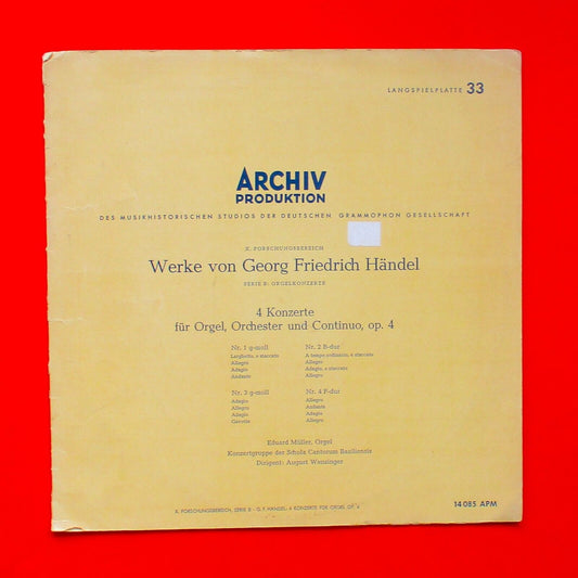 Handel 4 Concertos For Organ, Orchestra And Continuo, Op. 4 Vinyl LP 1961 German