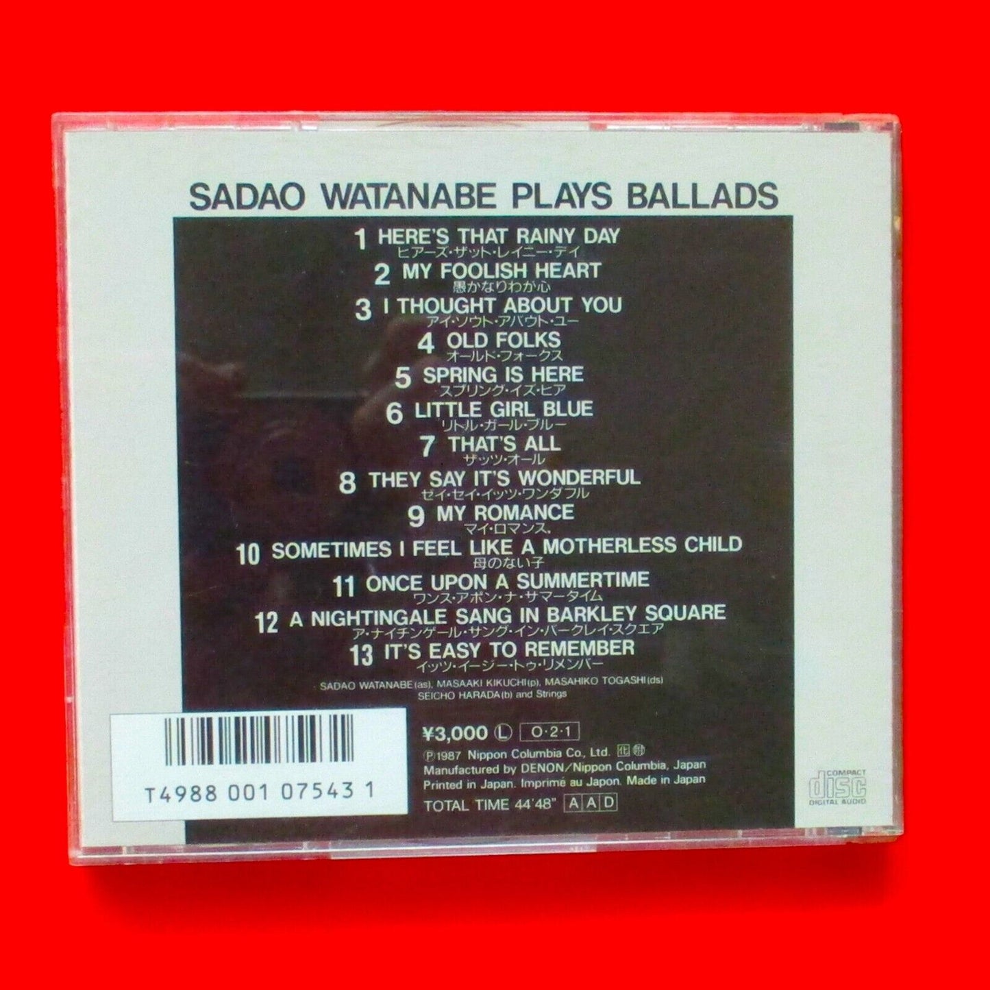 Sadao Watanabe Plays Ballads 1987 CD Album Tact Jazz Library